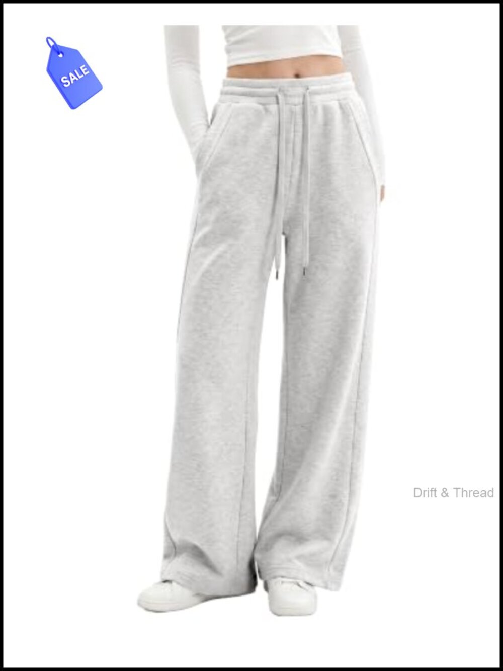 Women's Wide Leg High Waisted Lounge Sweatpants with Pockets - Cotton Blend